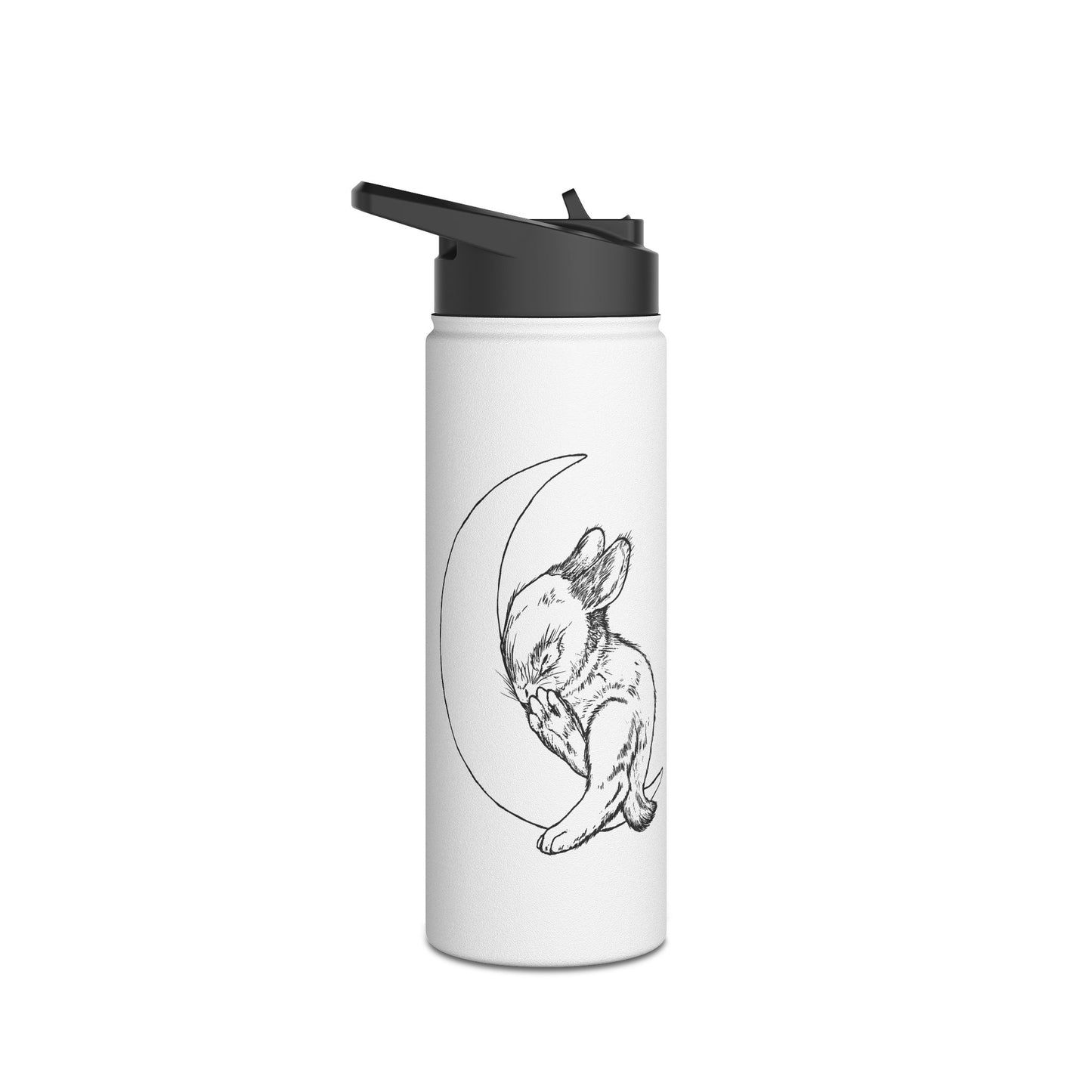 Water Bottle with Baby Bunny Sleeping on Crescent Moon Design