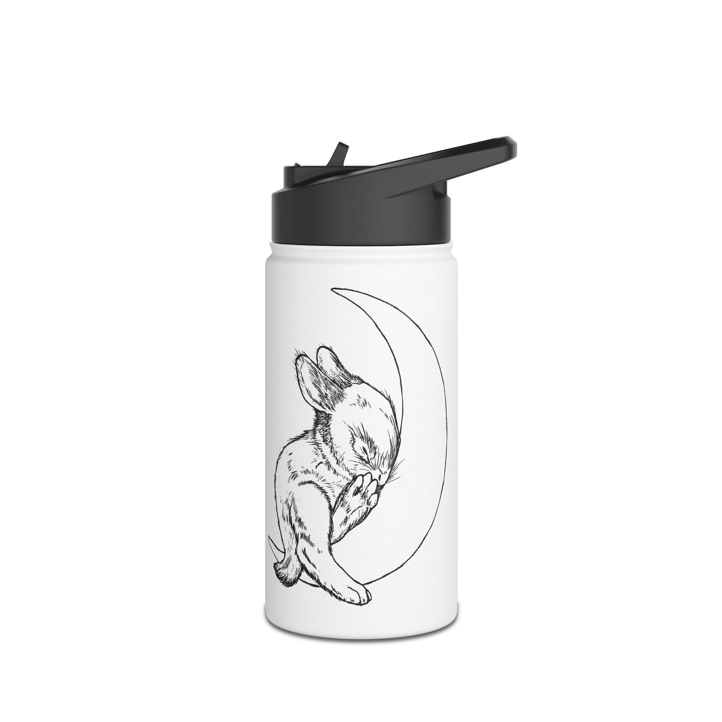 Water Bottle with Baby Bunny Sleeping on Crescent Moon Design