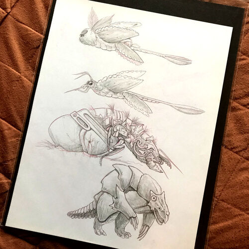 Four creatures. The top two are some type of insects with long tails. The third is a worm-like creature, and the forth is an armadillo-like creature.