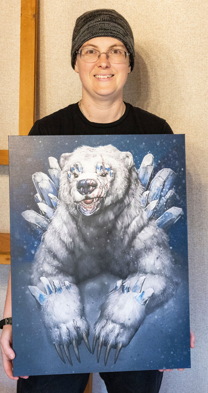 Sarah Dahlinger poses with the canvas.