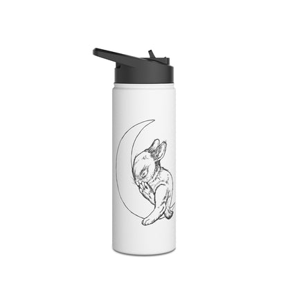 Water Bottle with Baby Bunny Sleeping on Crescent Moon Design