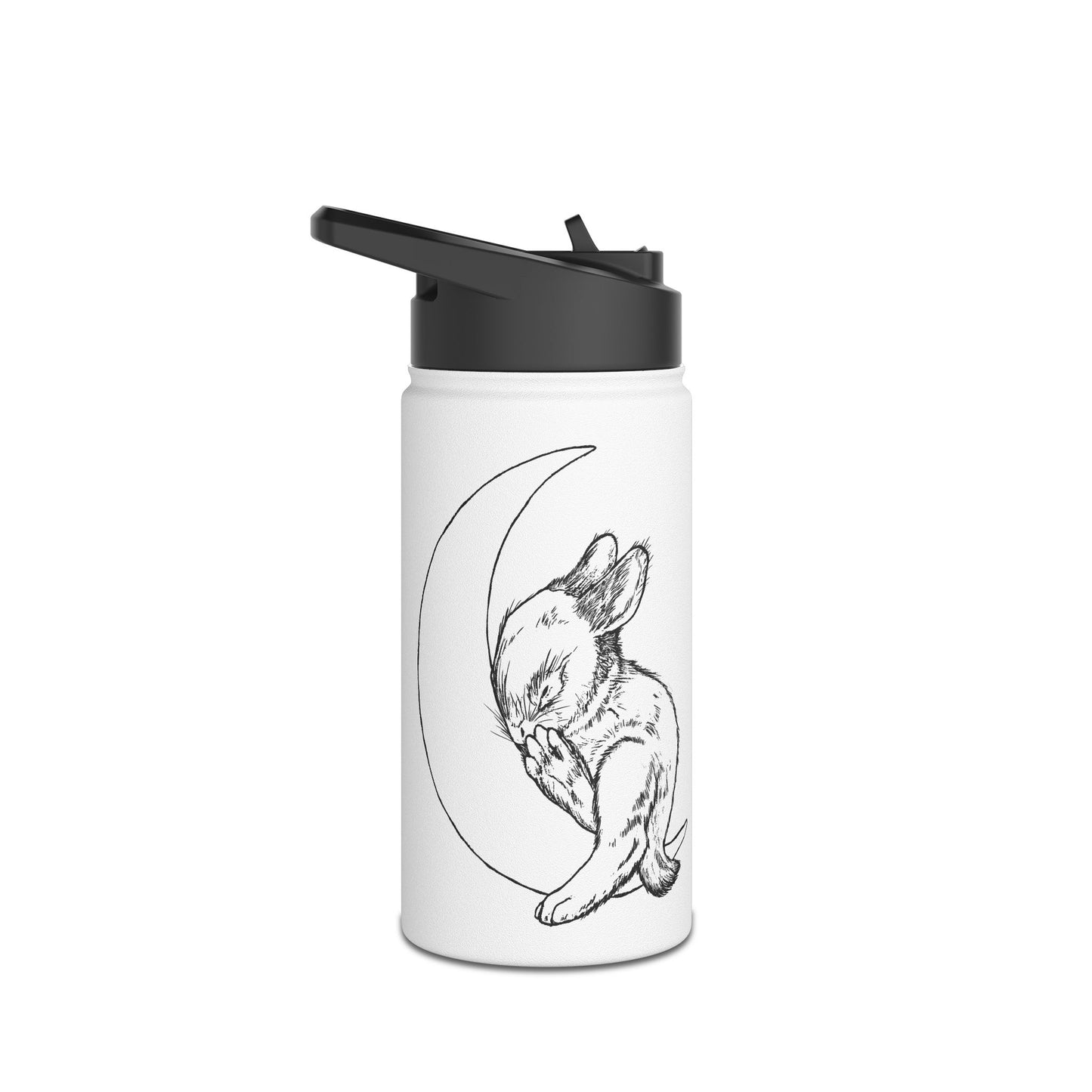 Water Bottle with Baby Bunny Sleeping on Crescent Moon Design